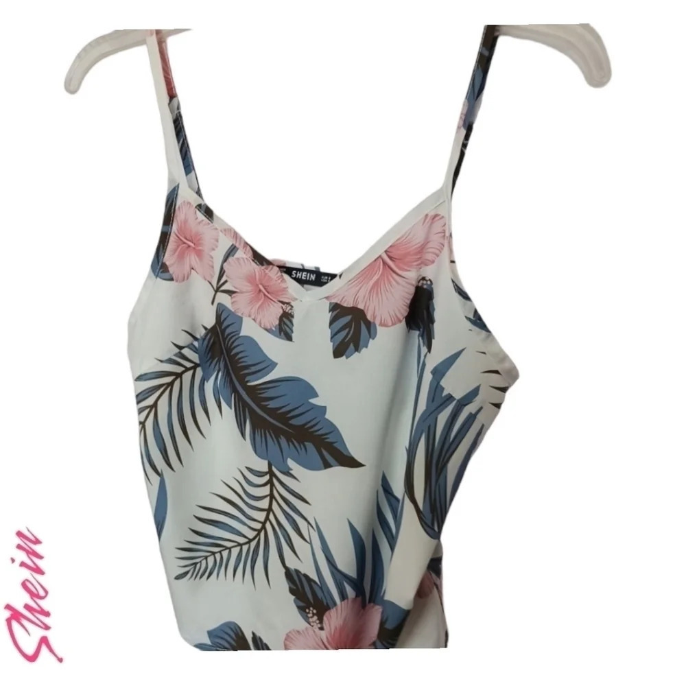 Shein top floral spaguetti string crop top size Small
